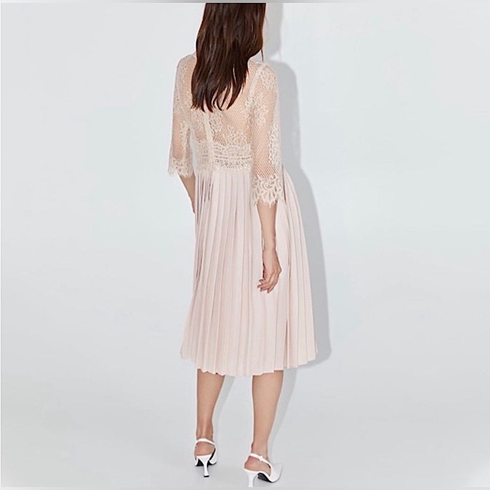 ZARA Dress Lace Top Pleated Blush Midi Dress • BLOGGER FAVORITE • TIKTOK • NEW • - Picture 7 of 16